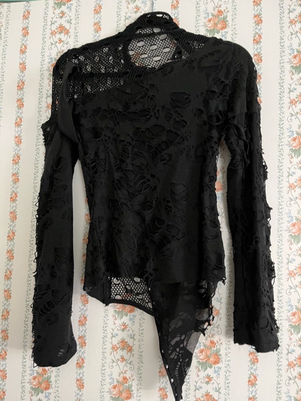 Dark In Love Black Distressed Mesh Gothic Buckle Top XS - Picture 2 of 3